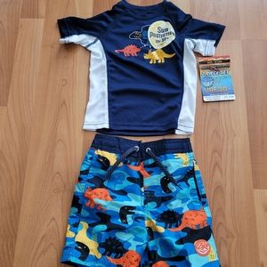 ZeroXposur Dinosaur swim trunks & rashguard boys 18-24 m UPF 30+ Sun protection